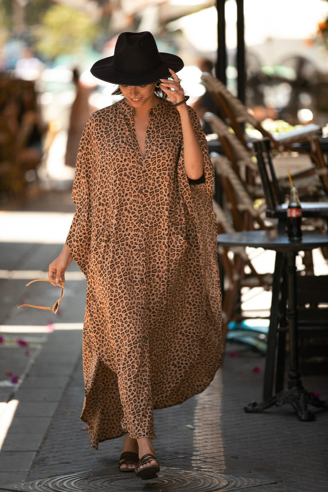 Beach Cover-up Elastic Printing Oversized Button Vacation Robe Bella Mia