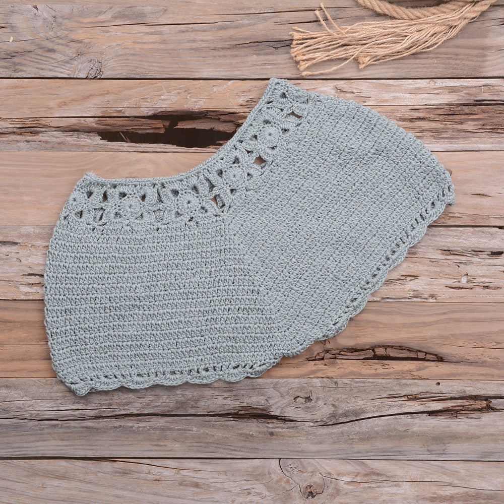 Handmade Beach Solid Color Short Swimming Trunks Sexy Cutout Hand Crocheting Cotton Sunscreen Bella Mia