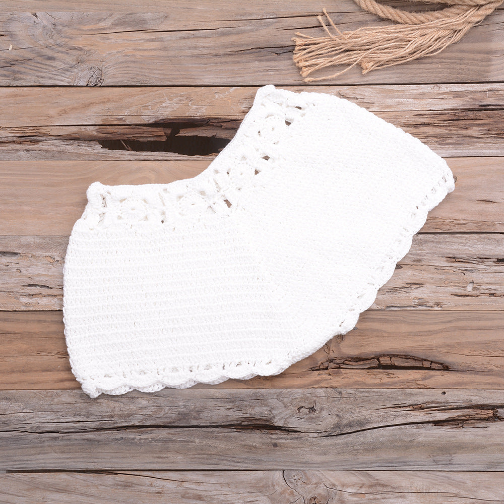 Handmade Beach Solid Color Short Swimming Trunks Sexy Cutout Hand Crocheting Cotton Sunscreen Bella Mia