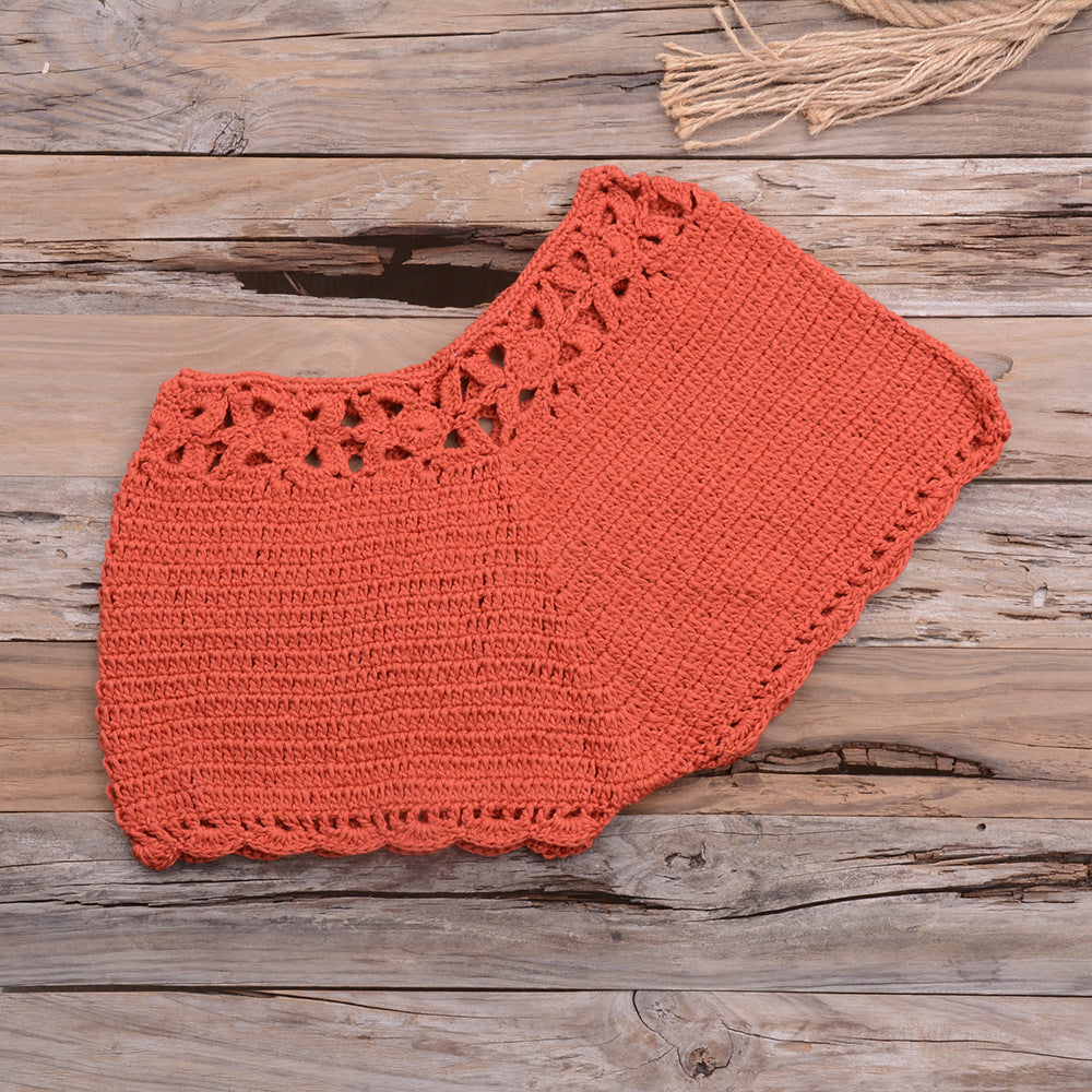 Handmade Beach Solid Color Short Swimming Trunks Sexy Cutout Hand Crocheting Cotton Sunscreen Bella Mia
