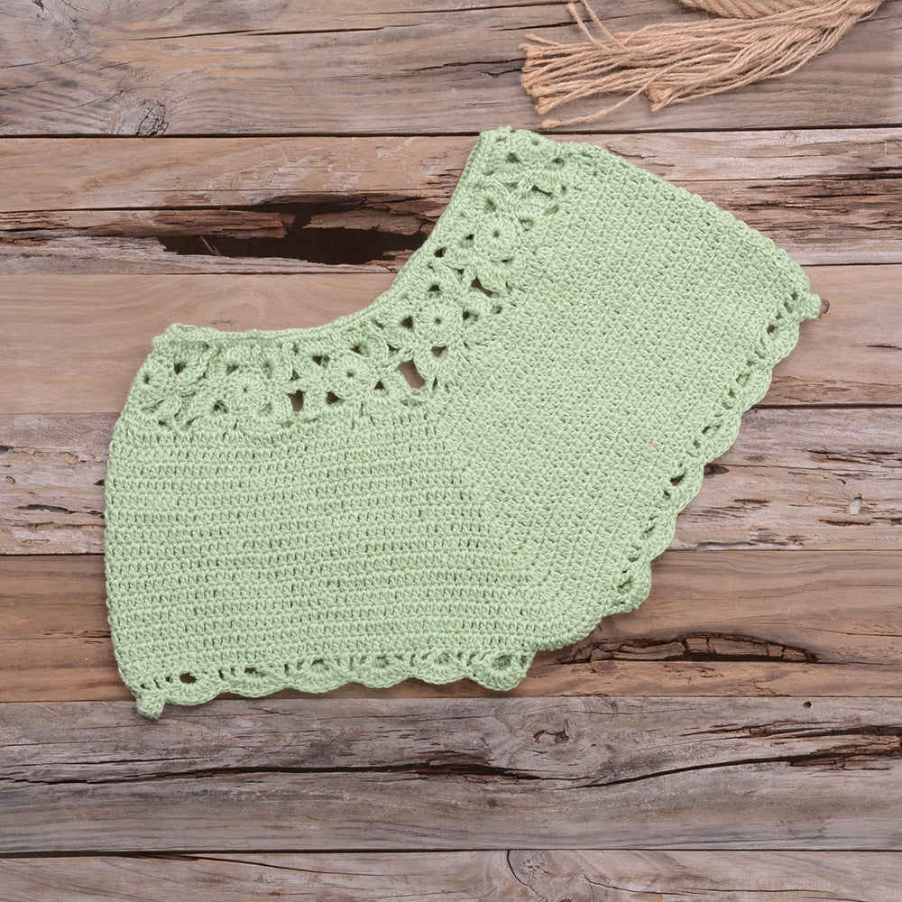 Handmade Beach Solid Color Short Swimming Trunks Sexy Cutout Hand Crocheting Cotton Sunscreen Bella Mia