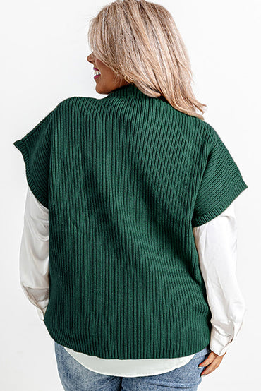 Cozy jungle green plus size mock neck sweater with chest pocket