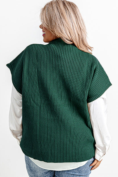 Cozy jungle green plus size mock neck sweater with chest pocket