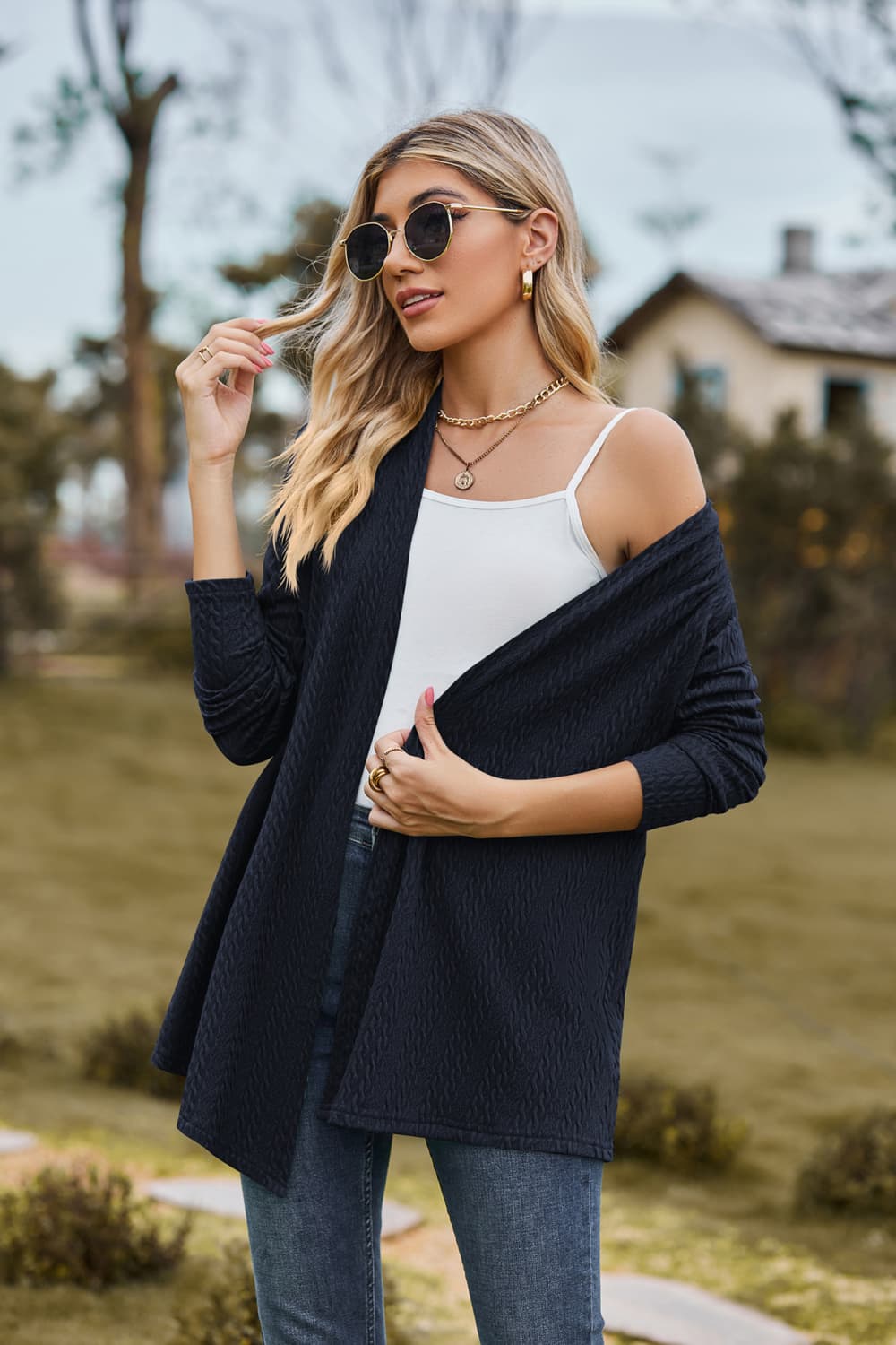 Open Front Long Sleeve Cardigan.