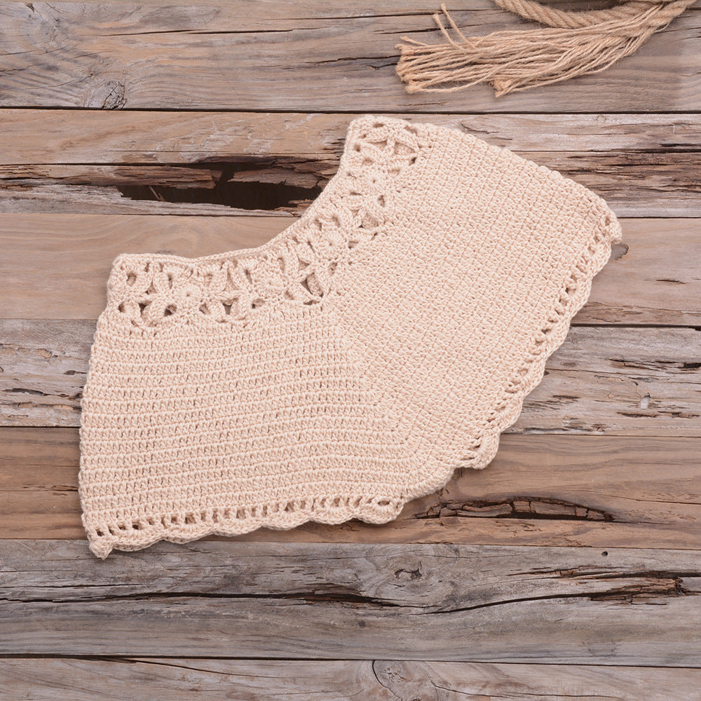 Handmade Beach Solid Color Short Swimming Trunks Sexy Cutout Hand Crocheting Cotton Sunscreen Bella Mia