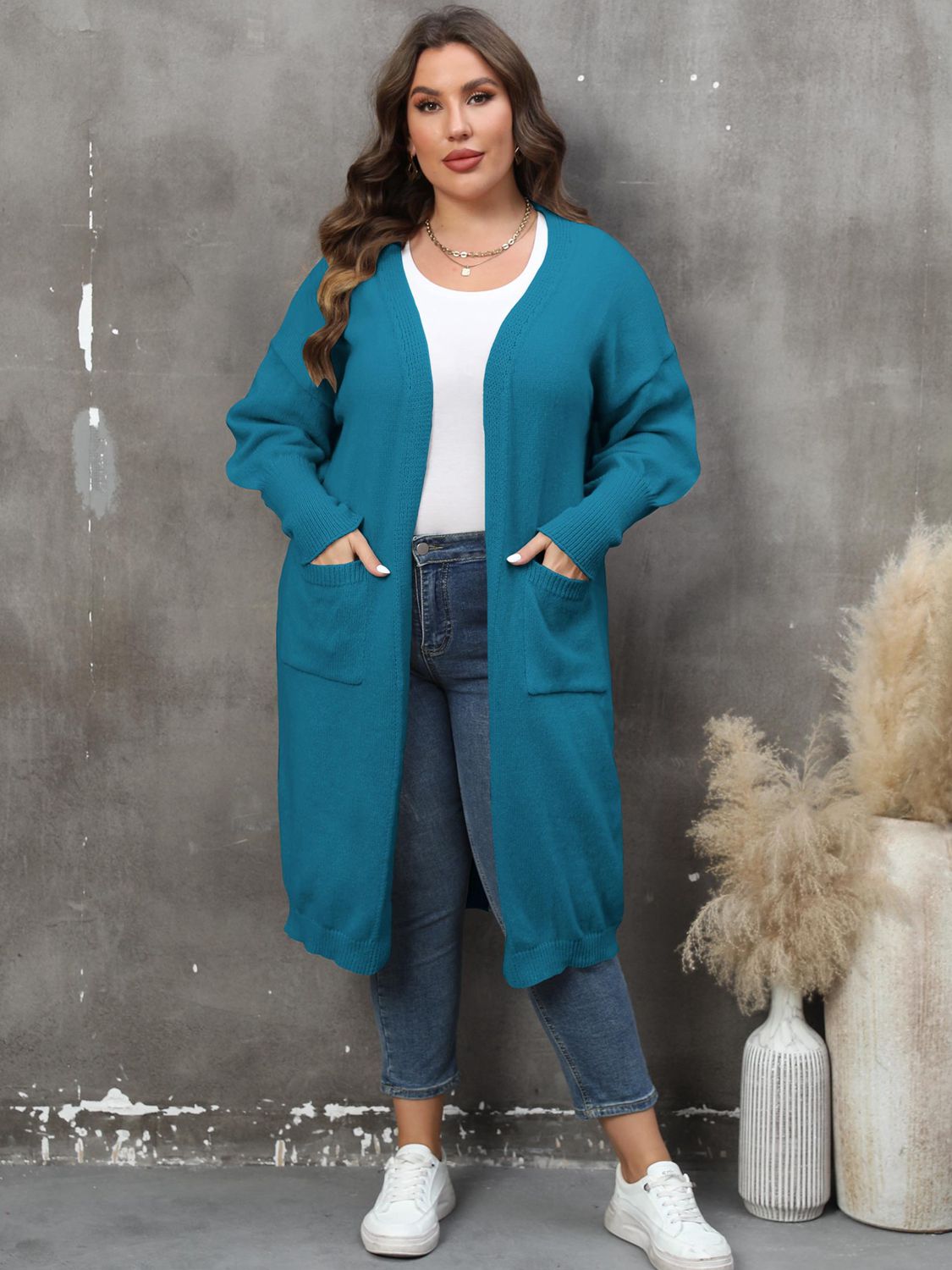 Plus Size Long Sleeve Pocketed Cardigan Coco’s Tee Boutique