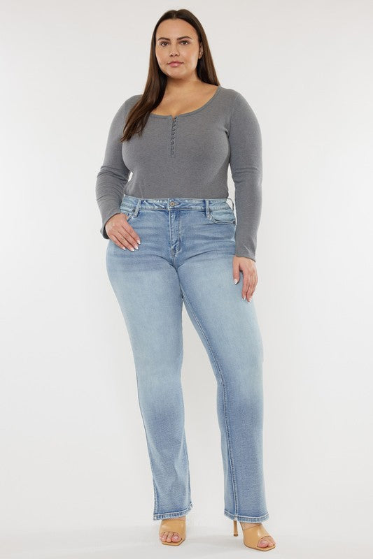 Plus Mid Rise Y2K Medium Wash Bootcut Jeans KanCan Coco’s Tee Boutique