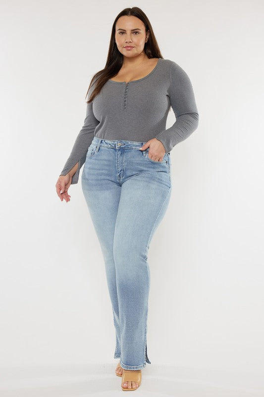 Plus Mid Rise Y2K Medium Wash Bootcut Jeans KanCan Coco’s Tee Boutique