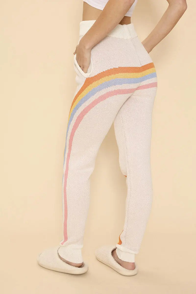 Retro Stripe Joggers With Intarsia Knit Elastic Waist Drawstring Side Pockets Miss Sparkling