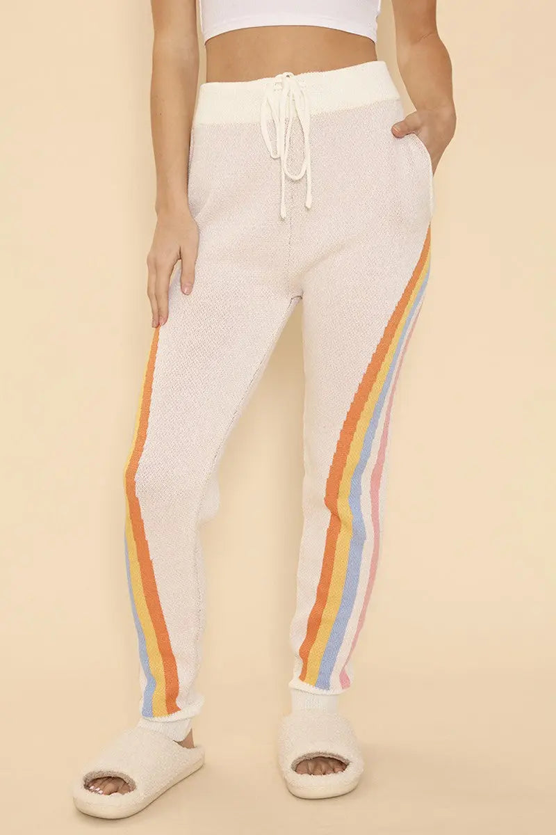 Retro Stripe Joggers With Intarsia Knit Elastic Waist Drawstring Side Pockets Miss Sparkling