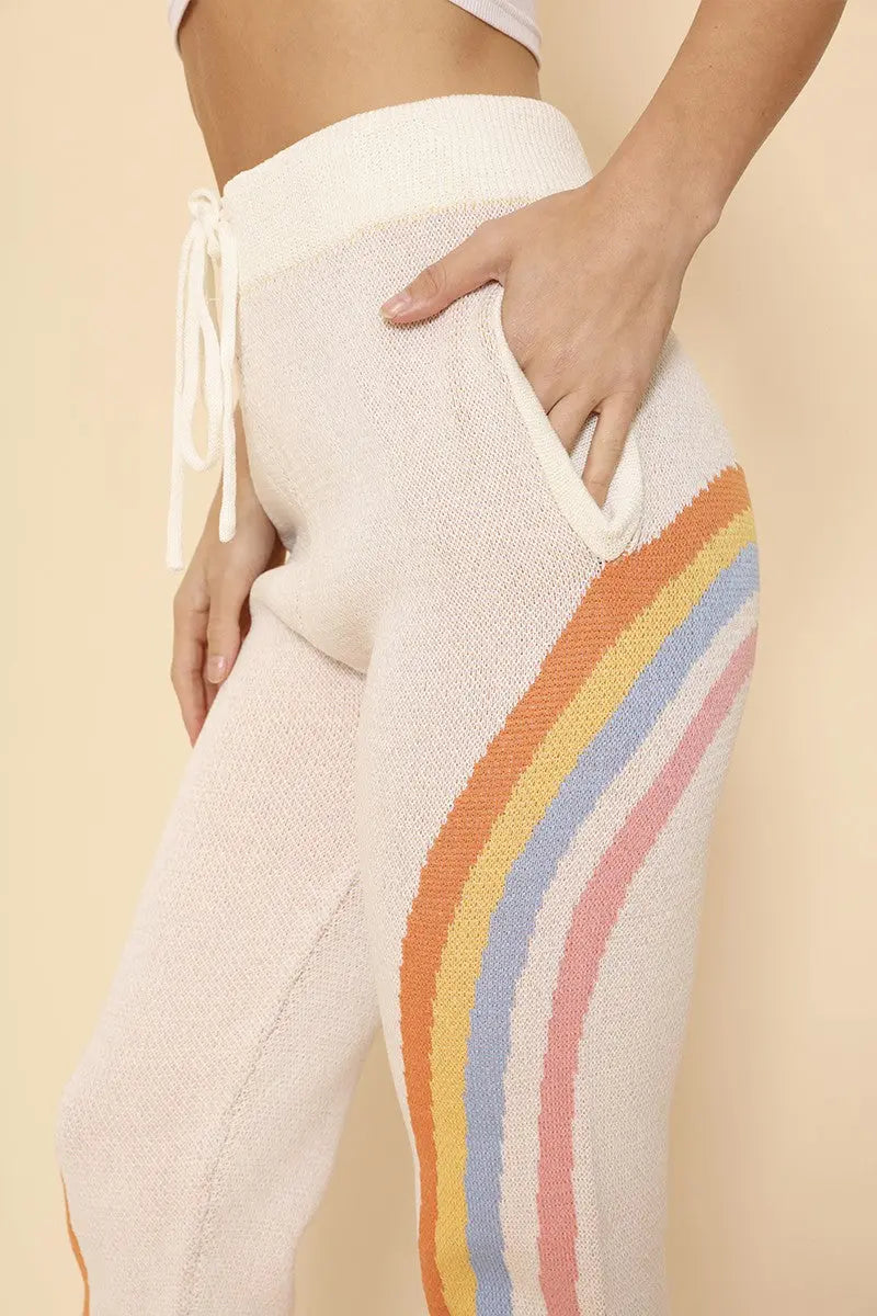 Retro Stripe Joggers With Intarsia Knit Elastic Waist Drawstring Side Pockets Miss Sparkling