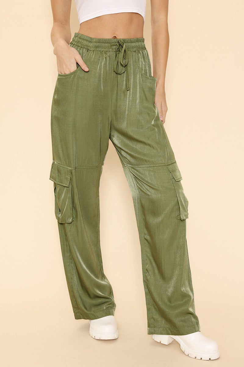 Satin wide leg cargo pants Miss Sparkling
