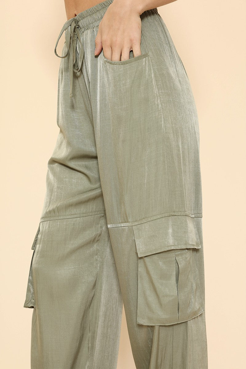 Satin wide leg cargo pants Miss Sparkling