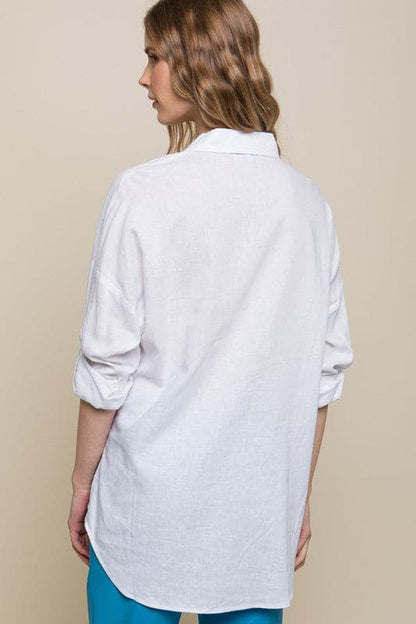 Linen Oversized Double Pocket Button Down Shirt.