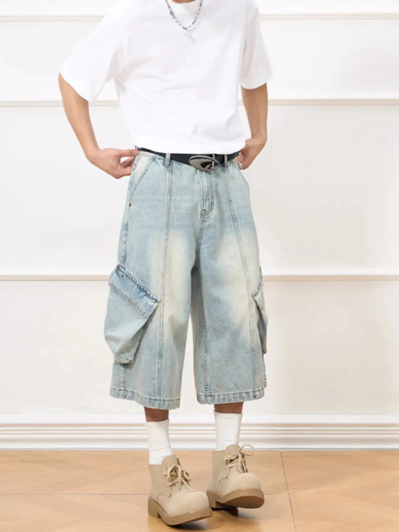 Men's Vintage Wash Wide-Leg Capris Jeans Simply Love