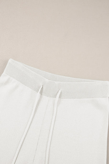 Premium White Contrast Trim Half Sleeve Top Drawstring Pants Set