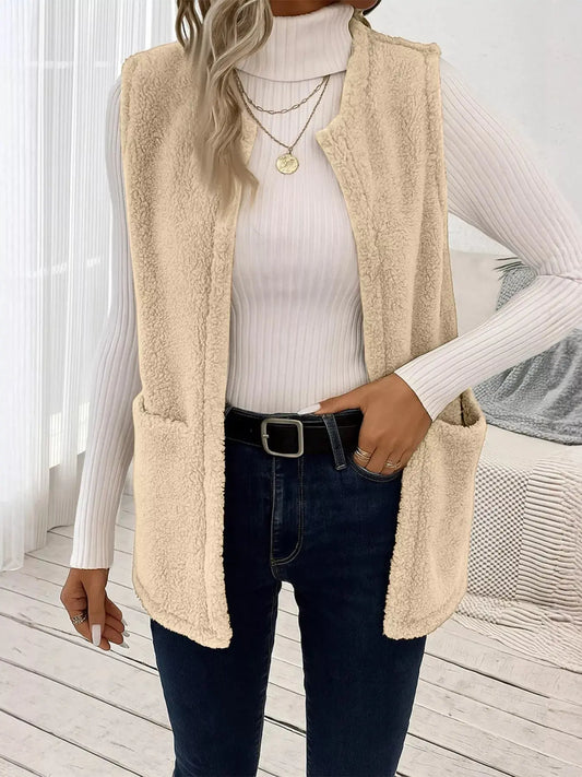 Sleeveless Fuzzy Fleece Vest Coat Simply Love