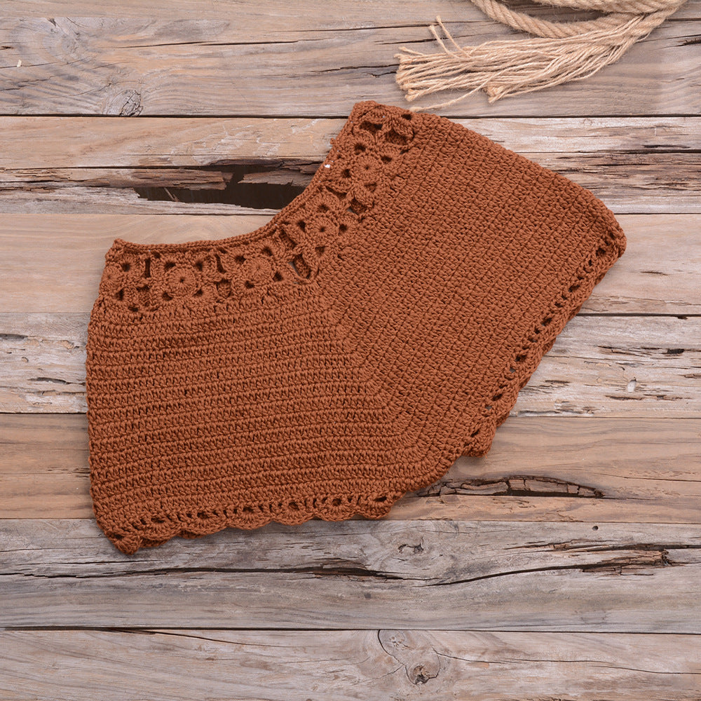 Handmade Beach Solid Color Short Swimming Trunks Sexy Cutout Hand Crocheting Cotton Sunscreen Bella Mia