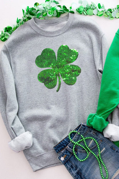 Lucky Clover Sequin Round Neck Sweatshirt.