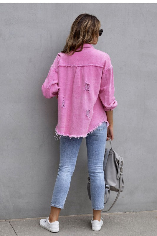 Frayed Chic Oversized Denim Jacket – Your New Everyday Vibe Coco’s Tee Boutique