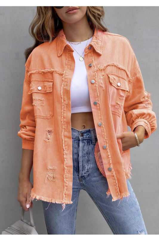 Frayed Chic Oversized Denim Jacket – Your New Everyday Vibe Coco’s Tee Boutique