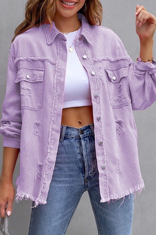 Frayed Chic Oversized Denim Jacket – Your New Everyday Vibe Coco’s Tee Boutique