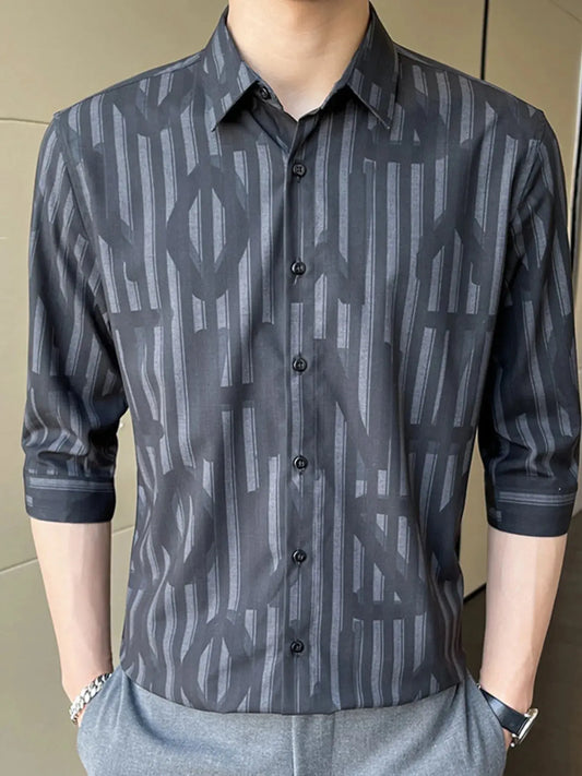 Men's Plus Size Striped Pattern Slim Fit Shirt Simply Love