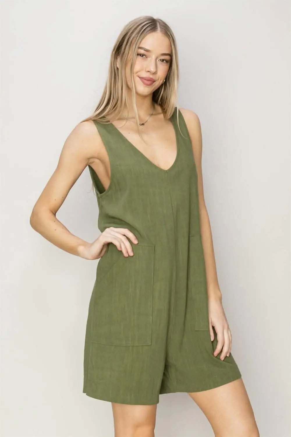 HYFVE V-Neck Sleeveless Romper with Pockets - Love Salve 