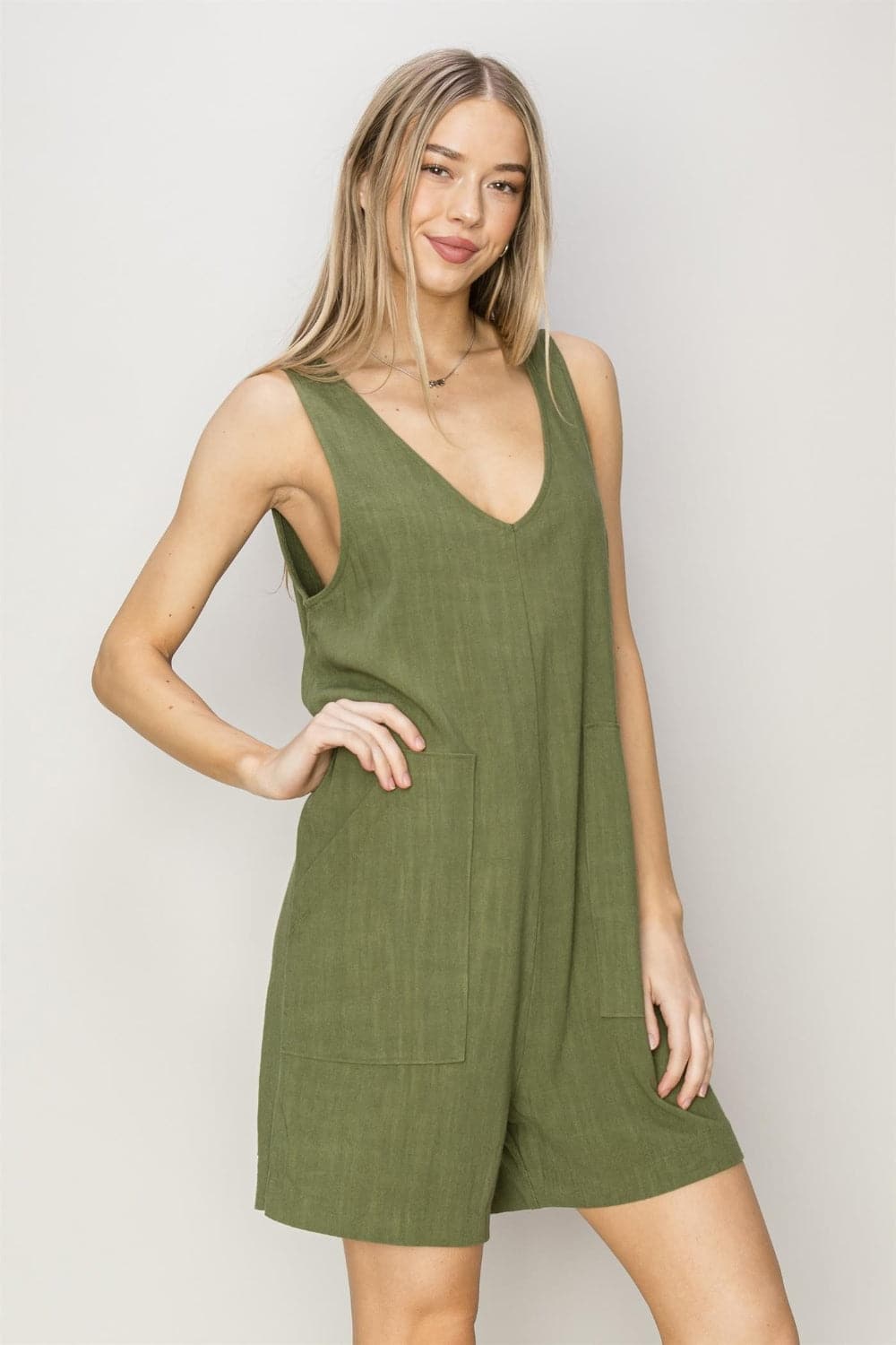 HYFVE V-Neck Sleeveless Romper with Pockets.