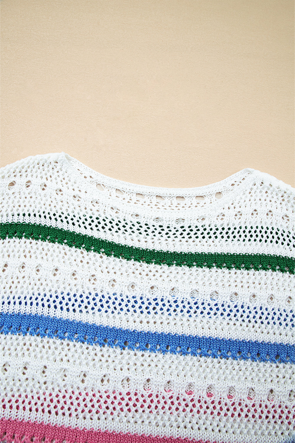 White Color Block Striped Pointelle Knit Sweater