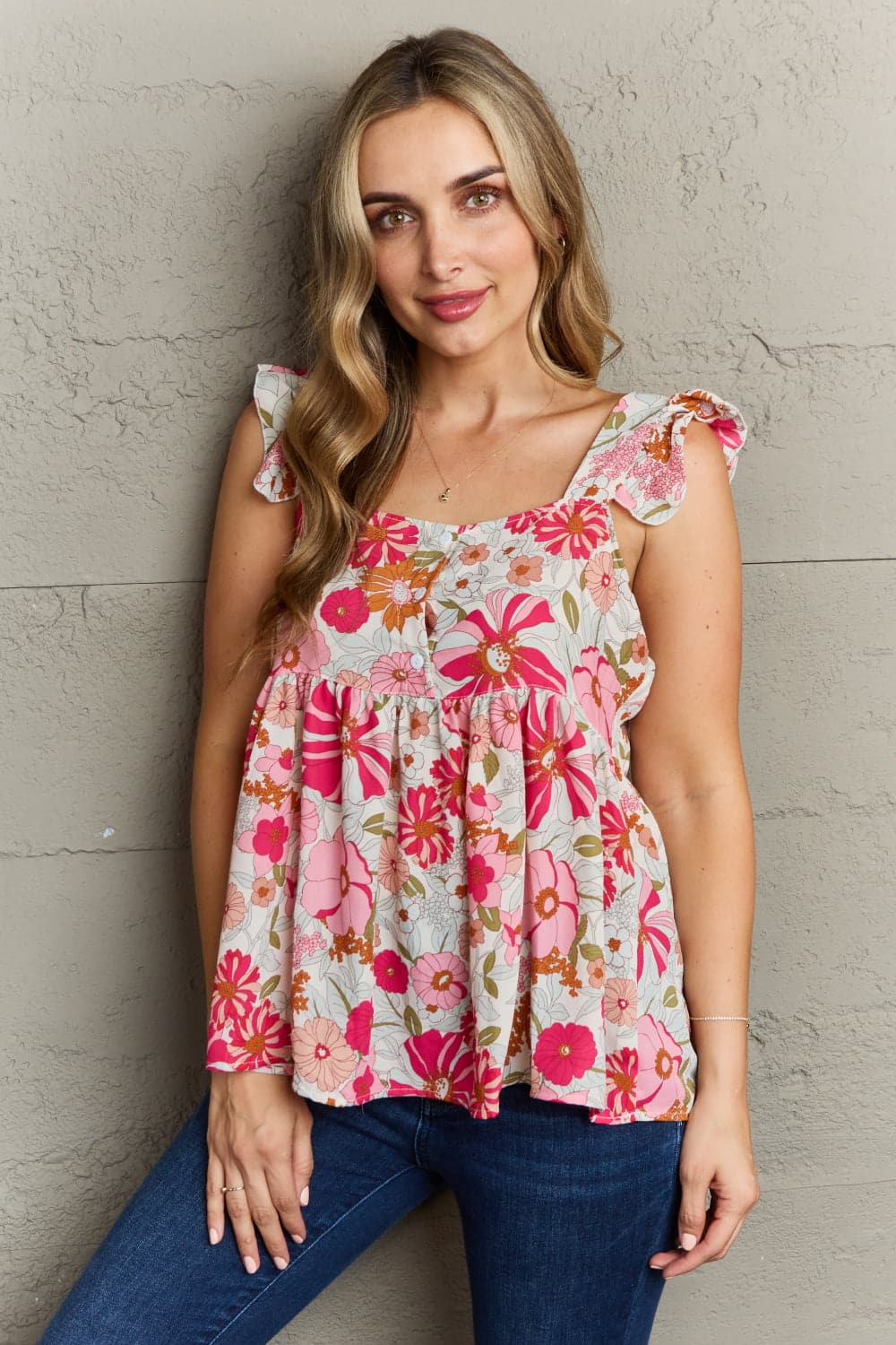 Floral Square Neck Babydoll Top.