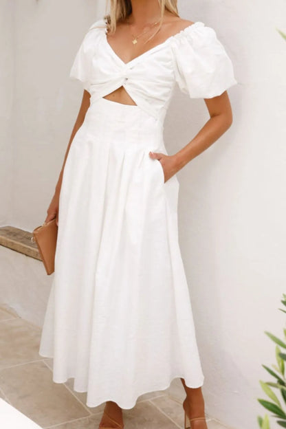 Sweet Serenity Puff Sleeve Midi Dress