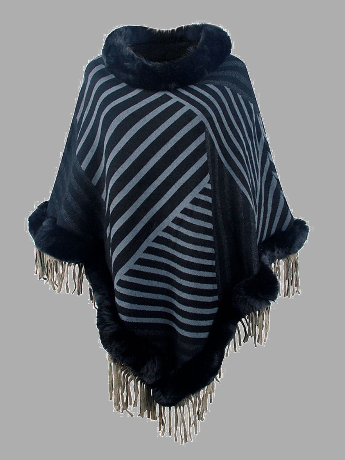 Striped Fringe Hem Poncho.