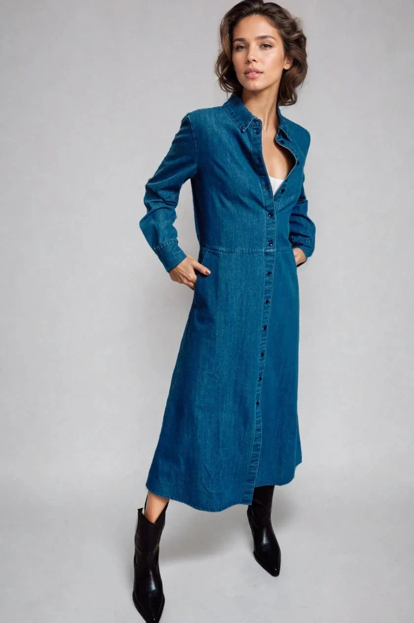 The Sunday Stroll Denim Shirt Dress Button Down Babydoll Fitkitty Culture Athleisure Wear, Yoga Wear & Women's Clothing