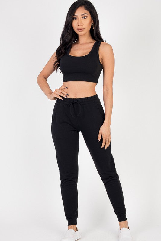 Effortless Comfort: French Terry Cropped Tank & Joggers Set Coco’s Tee Boutique