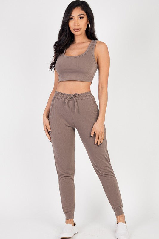 Effortless Comfort: French Terry Cropped Tank & Joggers Set Coco’s Tee Boutique