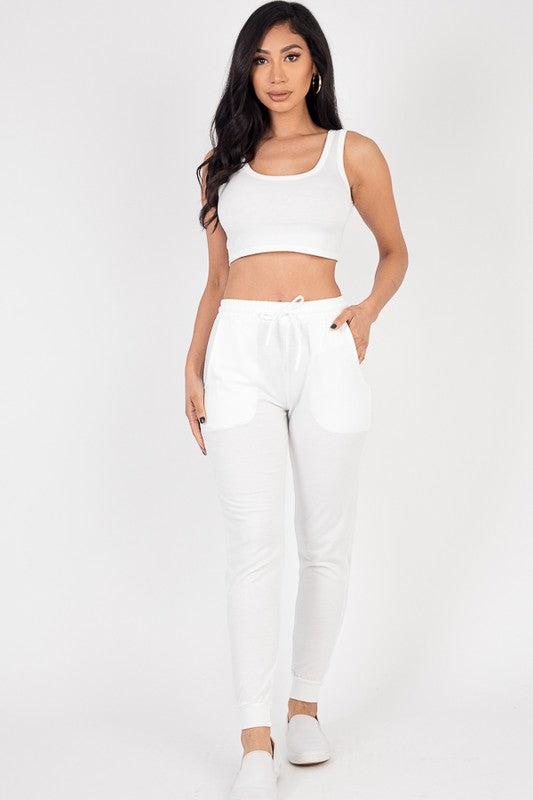 Effortless Comfort: French Terry Cropped Tank & Joggers Set Coco’s Tee Boutique