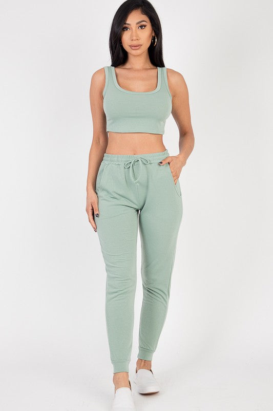 Effortless Comfort: French Terry Cropped Tank & Joggers Set Coco’s Tee Boutique