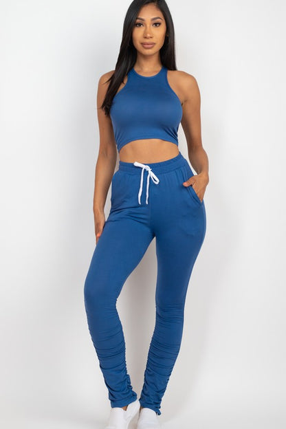 Chic crop top and ruched drawstring pants ensemble