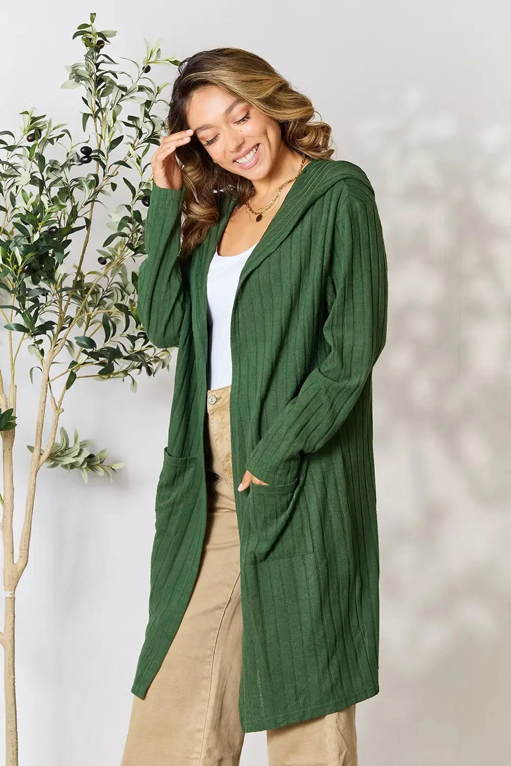 Basic Bae Full Size Hooded Sweater Cardigan - Love Salve