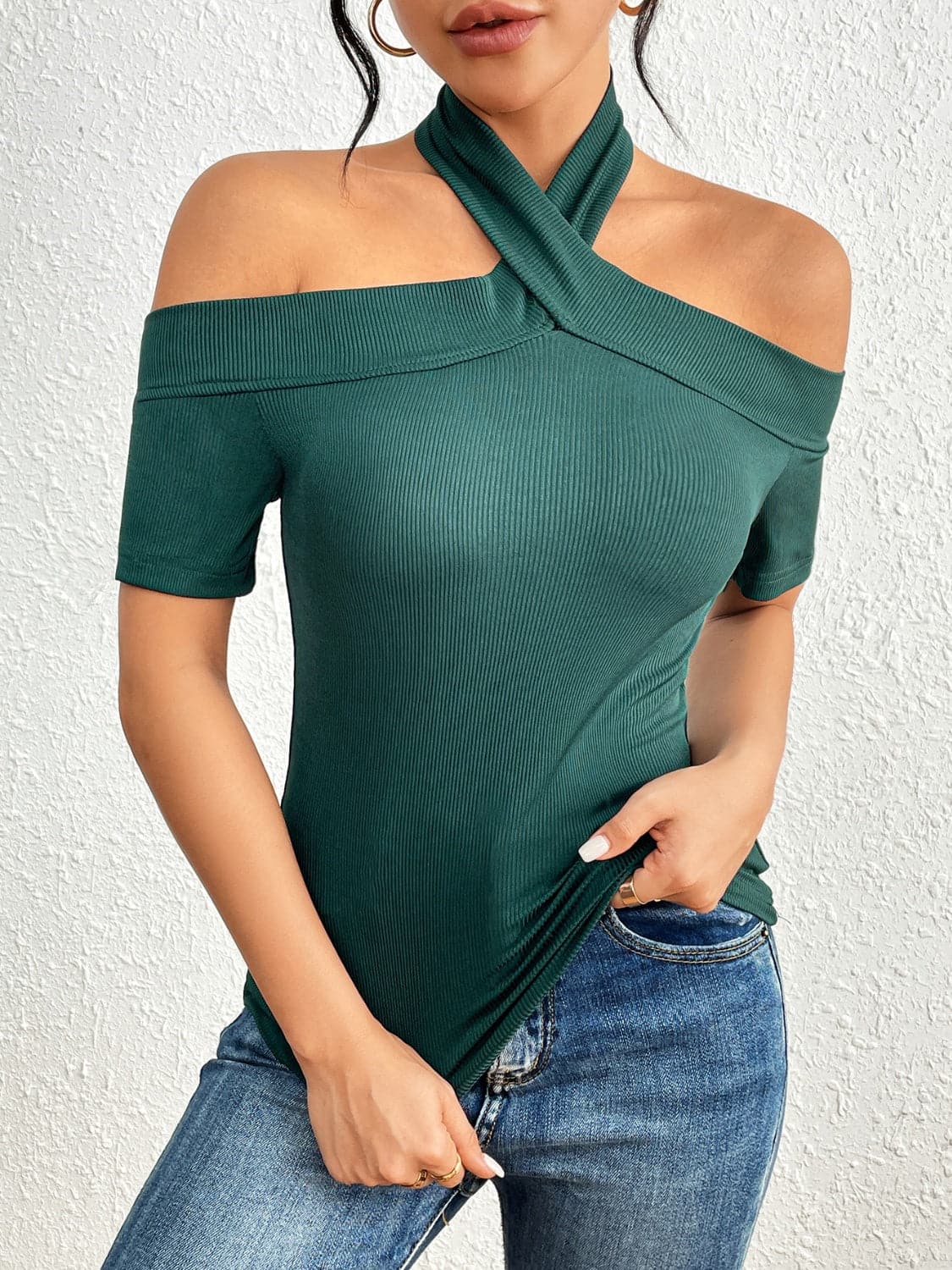 Halter Neck Short Sleeve T-Shirt.