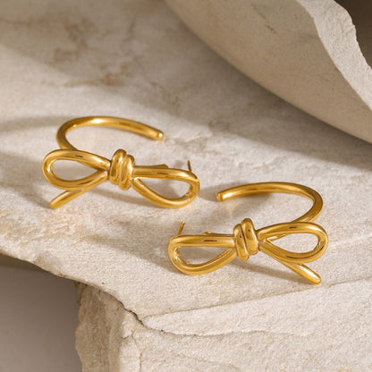 18K Gold-Plated Bow C-Hoop Earrings.