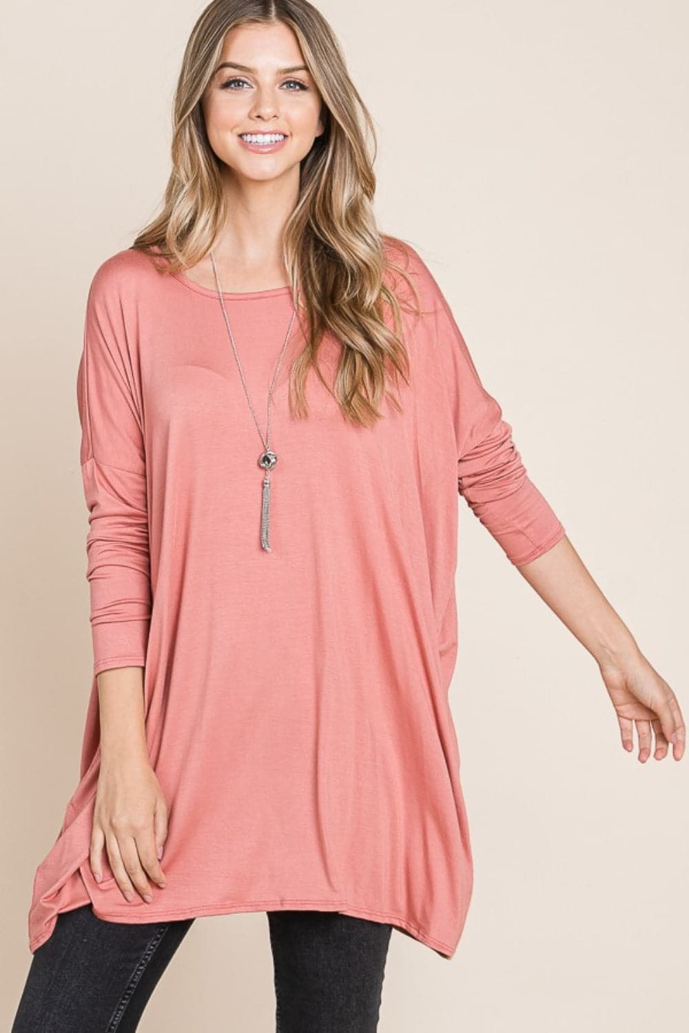 Chic and cozy oversized long sleeve top