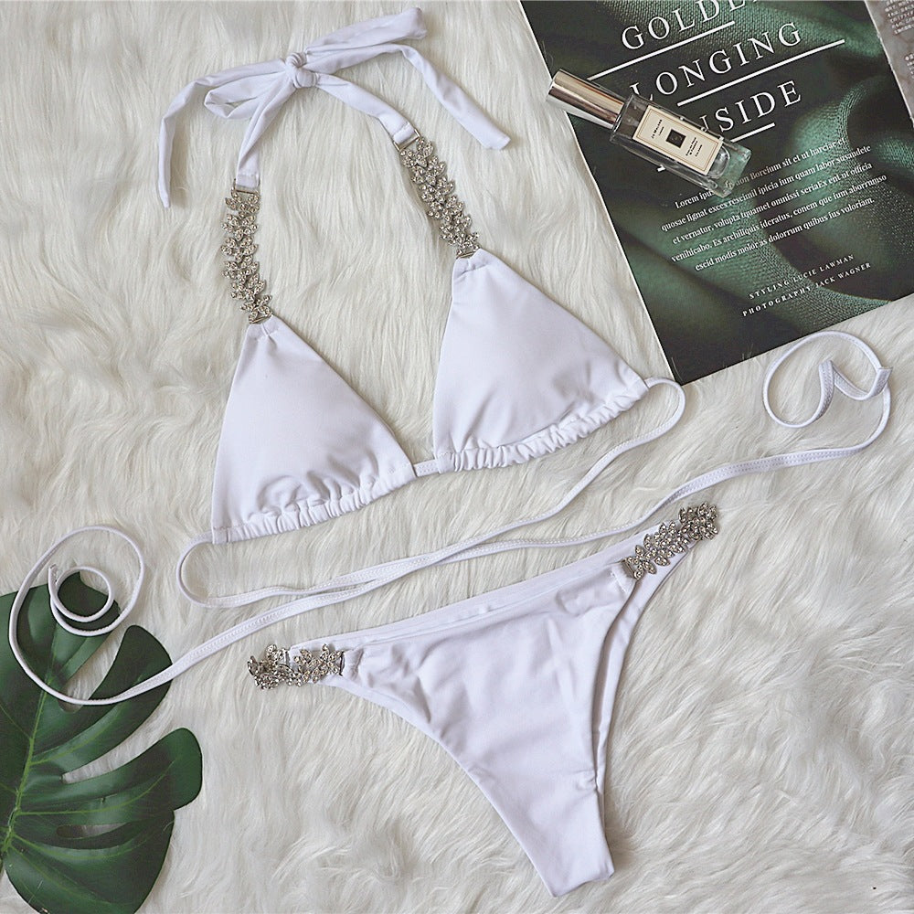 Bikini Bandage Criss Cross Bikini Solid Color Metal Diamond Swimsuit Sexy Women Swimwear Bella Mia