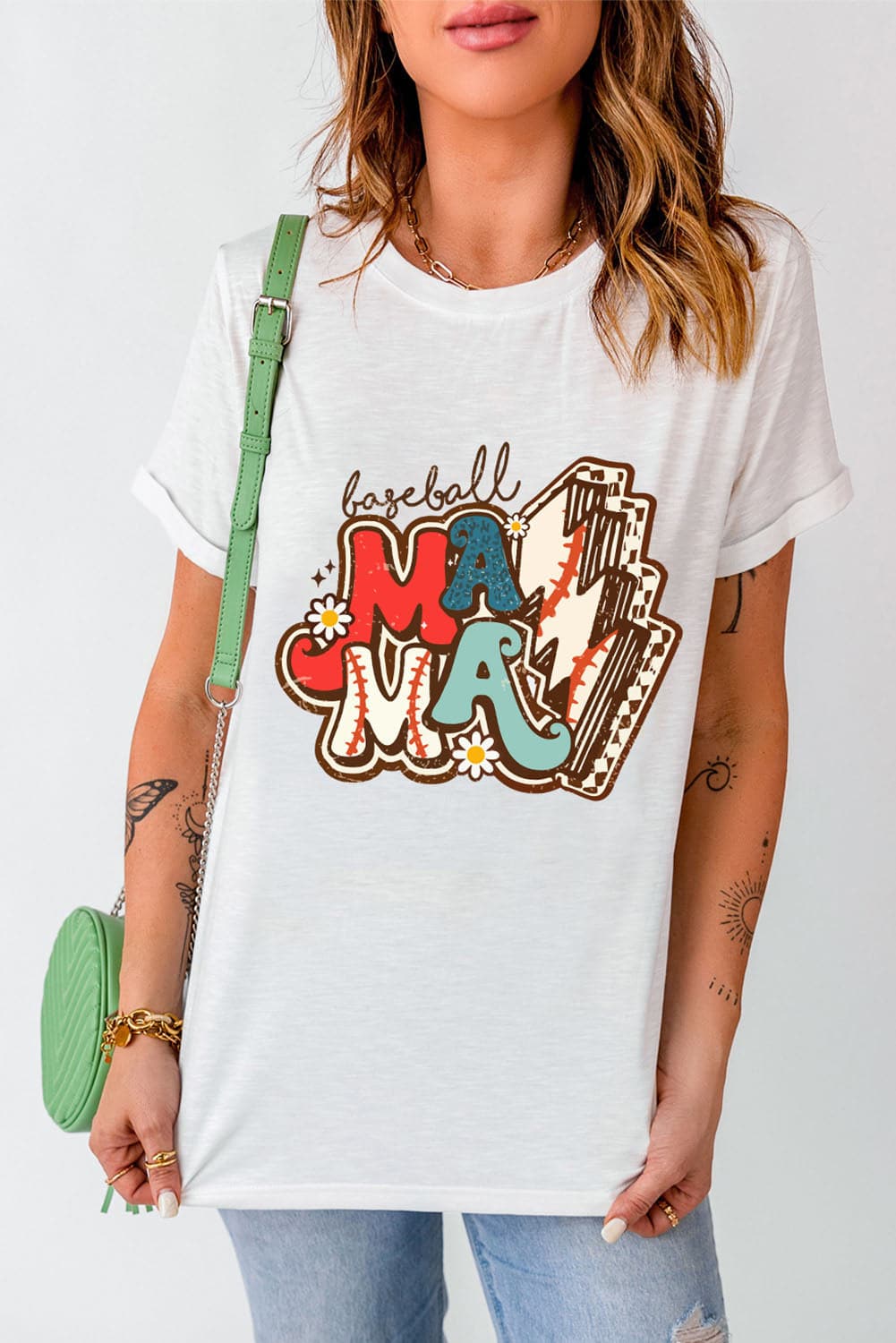 Letter Graphic Round Neck Short Sleeve T-Shirt.