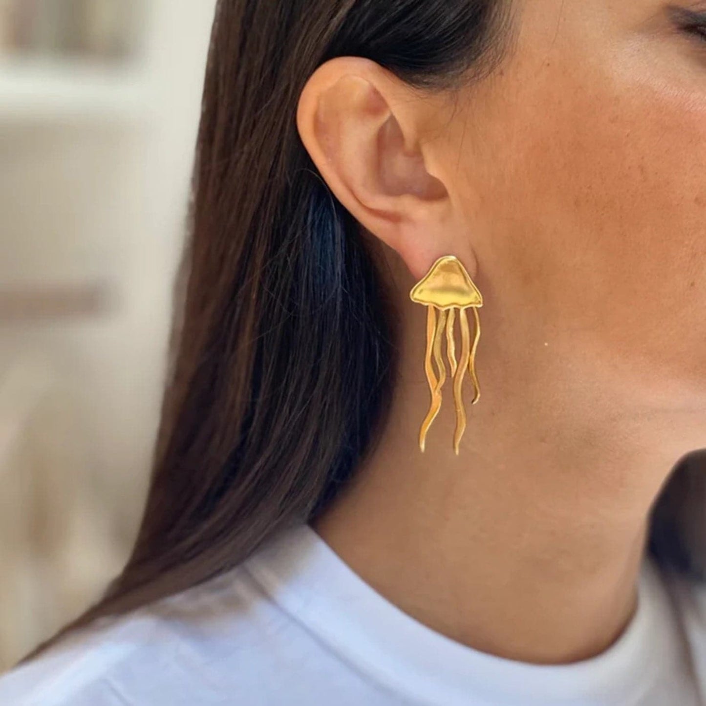 18K Gold-Plated Stainless Steel Jellyfish Earrings.