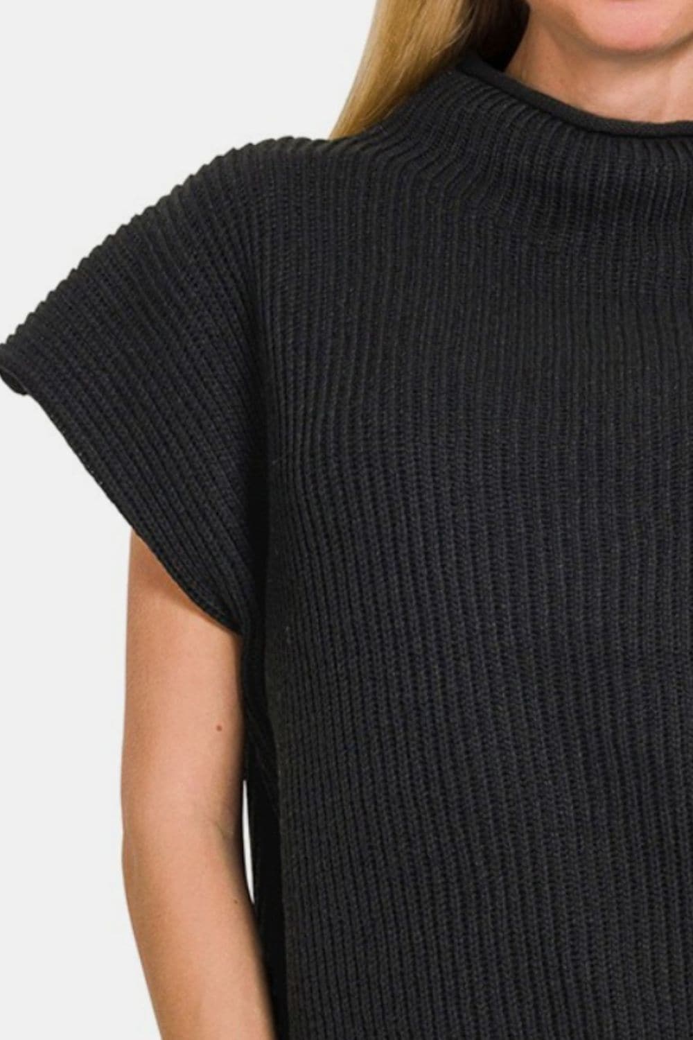 Zenana Short Sleeve Mock Neck Sweater.