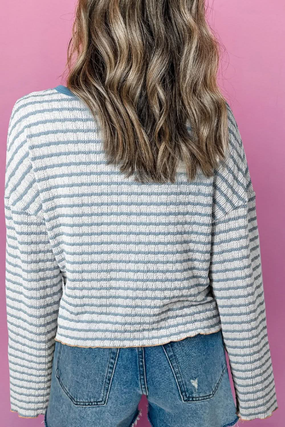 Chic striped long sleeve top with dropped shoulders