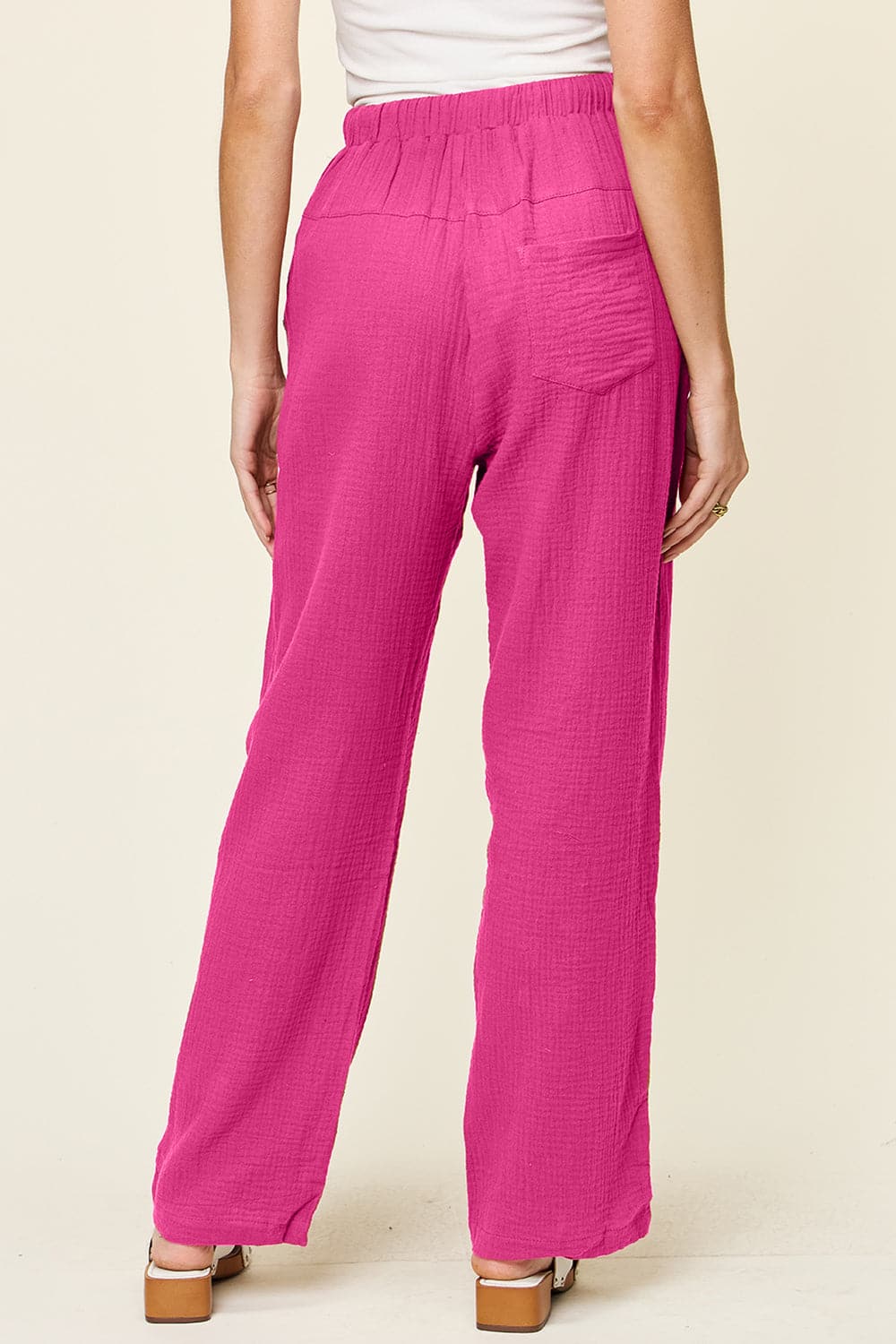 Double Take Full Size Texture Drawstring Straight Pants.