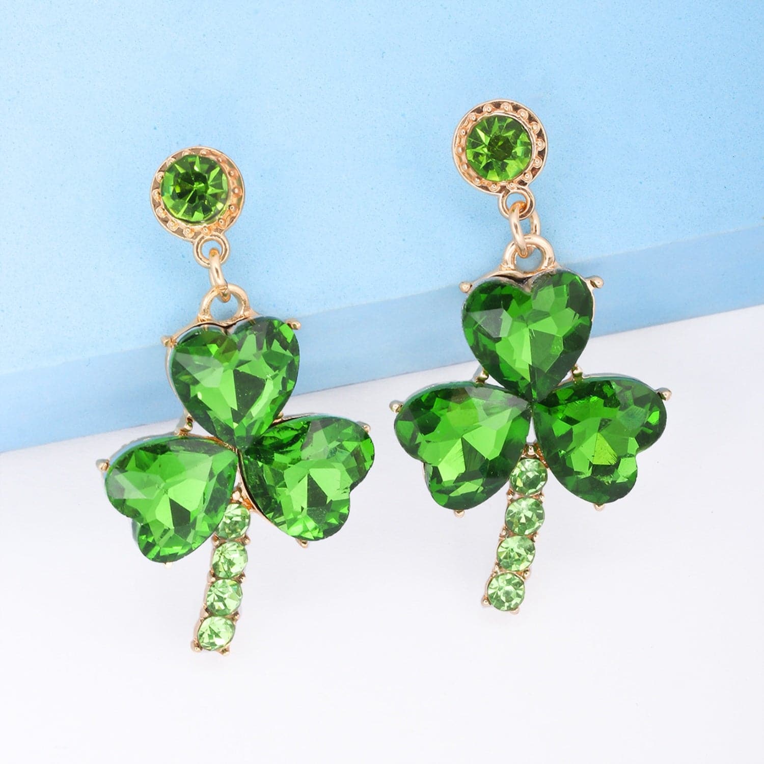 Rhinestone Alloy Lucky Clover Dangle Earrings.